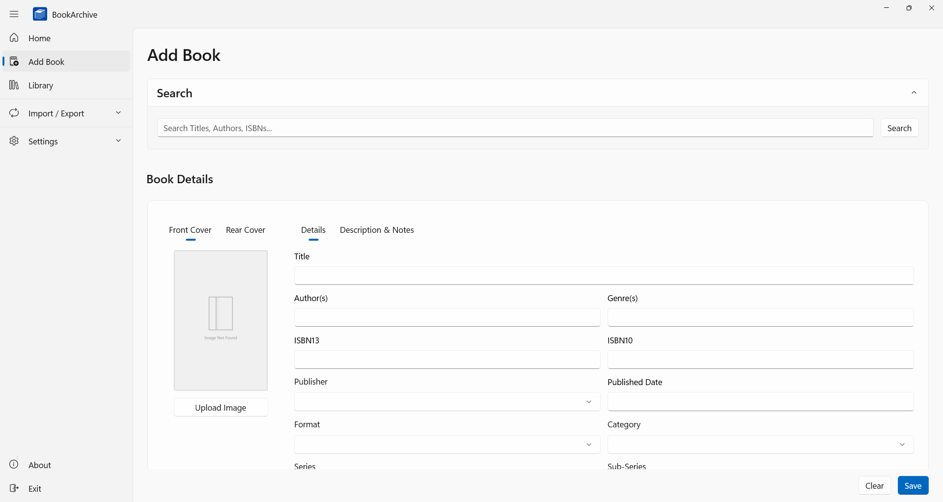 BookArchive Add Book page